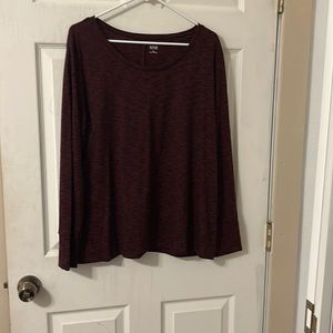 A.N.A.Cotton long sleeve pullover top. Wine with black print Size XL.